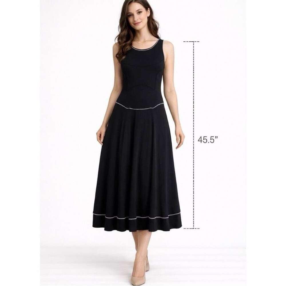 Peruvian Connection Black Sleeveless Maxi Dress with Contrast Lace Trim size S